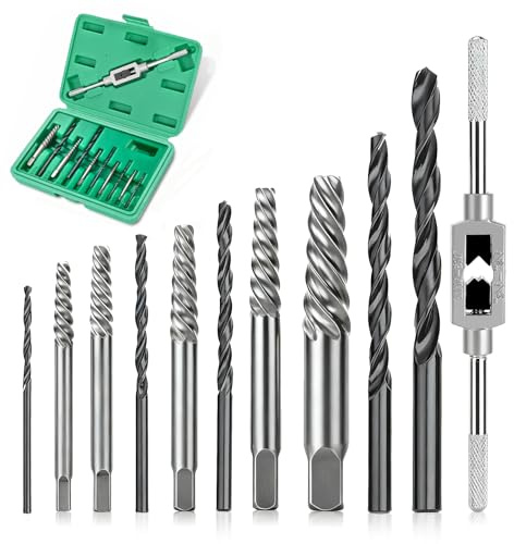 Schraubenausdreher Set Profi, Linksausdreher Set mit 5 HSS-Bohrer und inkl. Windeisen, Schrauben Ausdreher Set zum Bohren und Entfernen von Schrauben von M3 bis M18