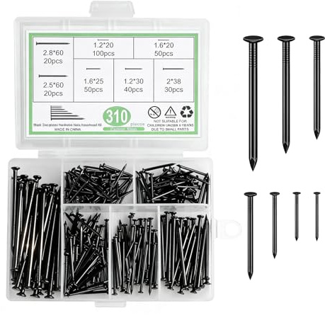 310 Stück Stahlnägel Set, Nägel Bilder Aufhängen, Hardware Nagel Sortiment | Stahlnägel für Betonwände Bildernägel Betonnägel Trockenbau Holznägel Handwerk und Basteln(7 Größen)