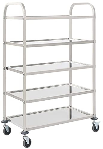 DELUKE Servierwagen Kenni für Küche 5-Etagen 107x55x147 cm Edelstahl | Küchenwagen mit Rollen Etagenwagen Reinigungswagen für Hotel Restaurant
