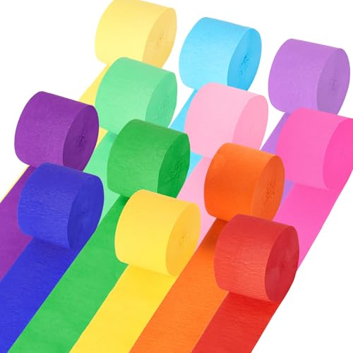 12 Colors Crepe Paper Streamers, 12 Rolls 984ft Rainbow Streamers Party Decorations for Birthday Wedding Baby Shower Christmas Halloween Valentine's St. Patrick's Festivals Decorations