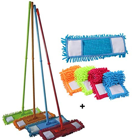 SGWEB Professional Scopa Mop in Microfibra Lava e Asciuga con Bastone Telescopico Allungabile Mocio Catturapolvere Sistema di Pulizia Pavimenti con 2 Panni in Microfibra Inclusi