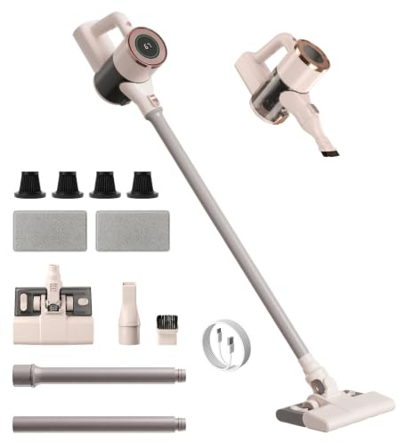 Aspirapolvere Senza Fili 2 in 1, Scopa Elettrica Leggera con Grande Capacità, Ricarica USB-C, Display LCD, Batteria Lunga Durata, Pavimenti Asciutti e Bagnati, Tappeti, Capelli e Peli Animali
