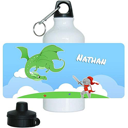 Eurofoto Trinkflasche mit Namen Nathan und schönem Motiv mit Ritter und Drache für Jungen | Motiv-Trinkflasche | Kinder-Trinkflasche