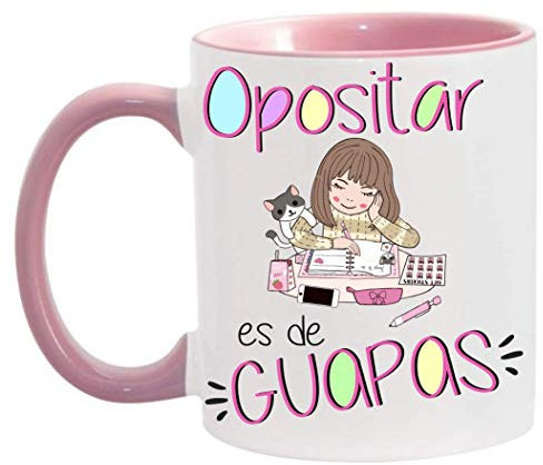 FUNNY CUP Taza Opositar es de Guapas. Taza para oposiciones de Chicas guapas. Regalo Divertido (Rosa)