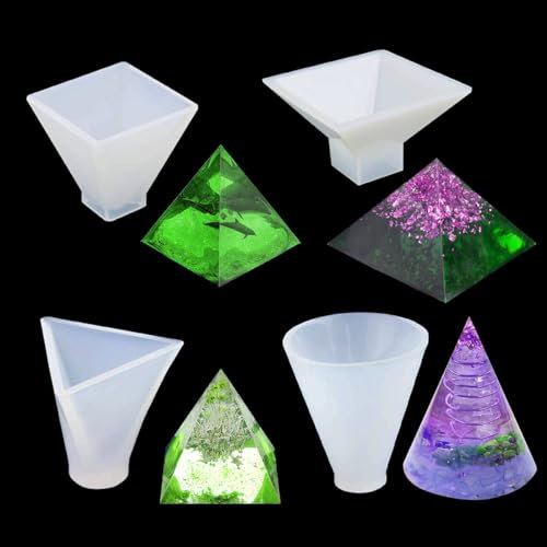 FineInno 4 Stück Pyramide Epoxidharz Form Pyramid Resin Mold Kristall Silikonform Gießform DIY Schmuck Orgonit Chakra Meditation Kristalle Edelstein