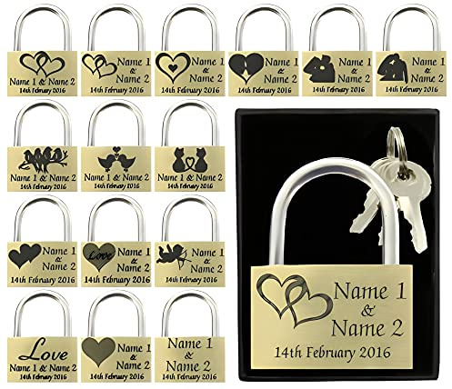 Anniversary, Valentines Present, Wedding Favour 40mm Love Lock Personalised Engraved Padlock (Linked Hearts)