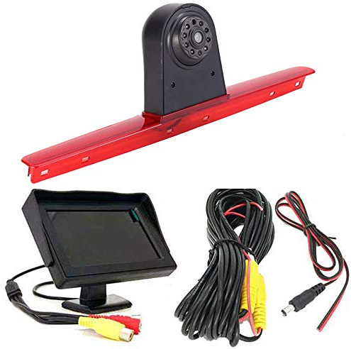 Berlingan 12mm Objektiv CMOS Rückfahrkamera + 4.3 Zoll TFT LCD Bildschirm Auto Monitor Bremsleuchte Auto Dach Rückfahrkamera für VW T5 Bus Transporter Multivan Caravelle