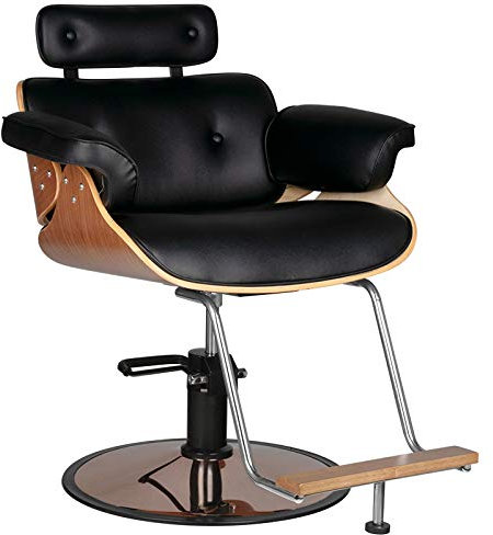 Activeshp Florence Friseurstuhl Friseursessel Barberstuhl Bedienungsstuhl Friseureinrichtung Schwarze Walnuss | 360 Grad drehbar | höhenverstellbar mit hydraulikpumpen |