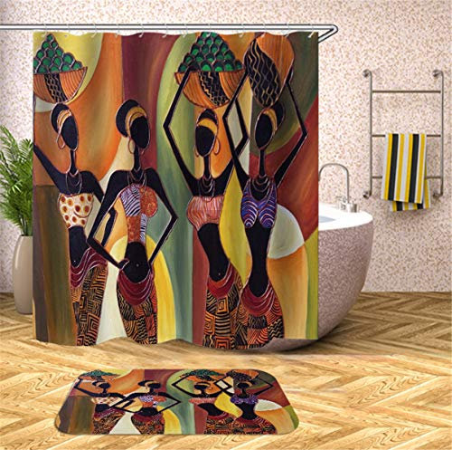 FANSU Rideau de Douche Lavable, Style Africain 3D Imprimé Polyester Rideaux de Salle de Bain Facile à Nettoyer avec 12 Crochets Résistant à l'eau Anti-moisissure Décor À Maison (B,180x180cm)