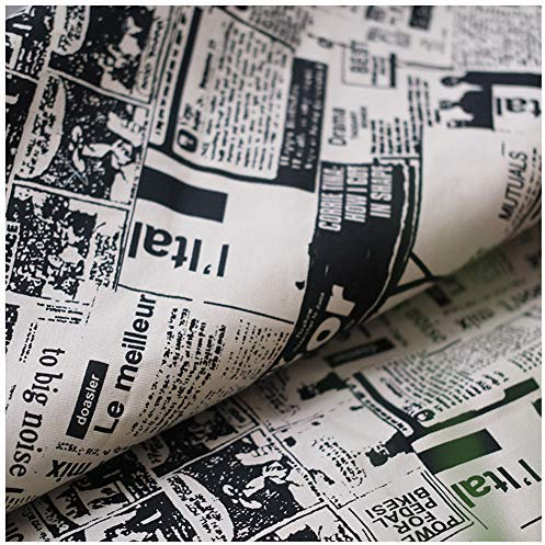 Polycotton Stoff Retro-Zeitungsdruck 80% Baumwollstoff Meterware 150cm Breites Bastelmaterial zum Nähen, Taschen, Bücherschneiden(Size:2m)