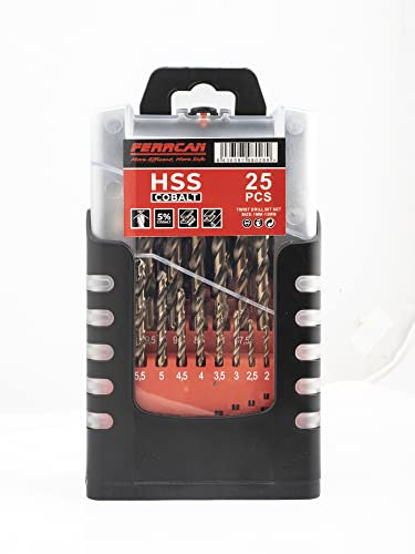 Ferrcan Juego de brocas para metal de 25 piezas 1-13mm HSS DIN 338 M35 cobalto de uso profesional