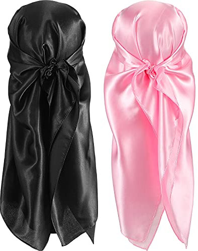 35 Zoll Seide Kopftuch Schlafen Haarwickel (Rosa, Schwarz)
