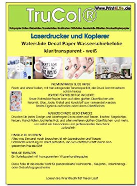 Wasserschiebefolie, Aufkleberpapier, LASERDRUCKER TRANSPARENT, 20 Seiten Erstklassiges Waterslide Wassertransferpapier, Durchsichtig, Bedruckbare Decalfolie, Klebefolie, A4-Größe