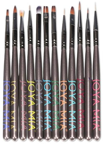 Joya Mia Kolinsky Lot de pinceaux à ongles professionnels 100 % acrylique Noir