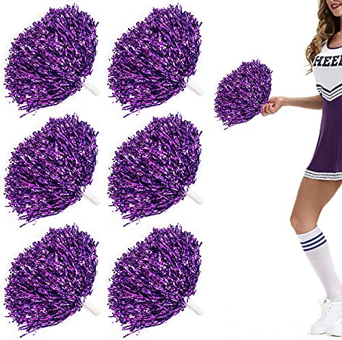 Niuhong 6 PCS Cheer Leader Poms Pom Bright Metallic Cheers Ball Squad Cheer Sport Farben Pompons Poms Hand Flower Bands Spirit Cheering Pom Colours Accessories Cheerleading Sports Games Team (Violett)