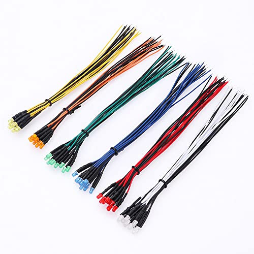 YIXISI 60 Stücke Vorverdrahtete LED, 12V 3mm Vorverdrahtetes Dioden Licht, Diffuse Emittierende Leuchtdiode multi Farben Sortiert Licht, 20cm (Rot/Gelb/Grün/Blau/Weiß/Orange, Jeder 10 Stücke)