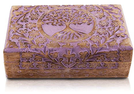 Tolles Geburtstagsgeschenke Handmade dekorative hölzerne Schmuckkiste Baum des Lebens schnitzen Schmuck Organizer Andenkenbox Schatztruhe Schmuckstück Halter Storage Lock Box Housewarming (Violet)