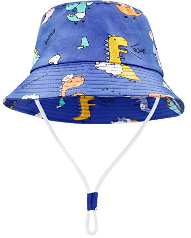 FenFang Sonnenhut Baby Kinder, Dinosaurier Fischerhut Kind Jungen Mädchen, Breite Krempe Sonnenmütze Verstellbar, Eimerhut Strandhut Kappe Mütze Frühling Sommer (2-4 Years, Blau)
