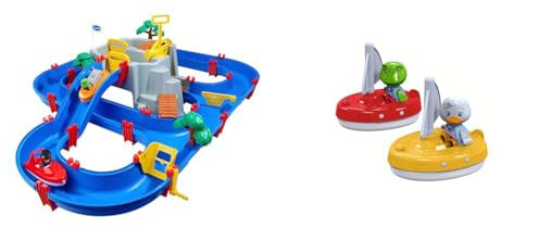 AquaPlay - Wasserbahn Set Bergsee - 42-teiliges Spieleset mit Bergsee, Wasserfall und geheimer Höhle & 2 Segelboote + 2 Figuren - Zubehör Wasserbahnen oder für die Badewanne