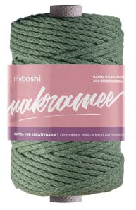 myboshi Makramee-Garn, geflochten 4mm, Made in Germany, Naturgarn, das Kreativgarn für orientalische -Makramee-Arbeiten Grün 1 Kordel a 50m