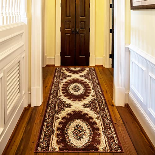 Mazovia Läufer Flur 120x525cm Braun Klassisch Traditionell Weich Mittelflor | Teppichläufer für Küche Waschküche Schlafzimmer Pflegeleicht Fußbodenheizungsgeeignet Synthetisch Lang Verkauf pro Meter