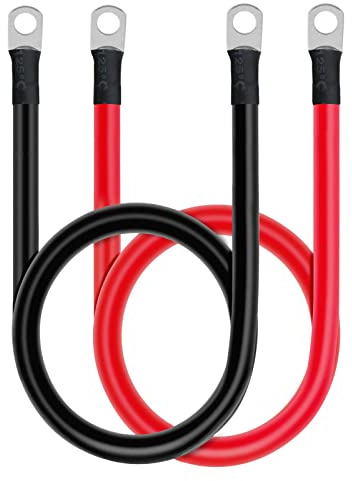 Ampper 8 AWG Battery Cable Set, 20 Inch Copper Power Inverter Cables with Terminals for Car, Vehicle, RV, Solar Application and More (1/4 Ring, 1 Set)