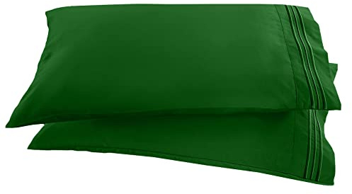 Elegant Comfort 1500 Thread Count Embroidered Egyptian Quality Luxurious Silky Soft WRINKLE & FADE RESISTANT 2-Piece Pillowcase, King/California King Hunter Green