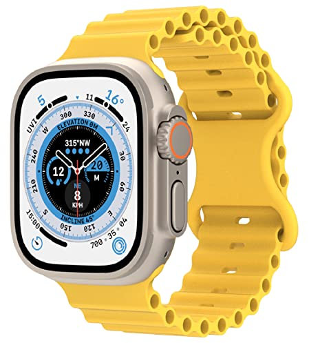 VeveXiao Ocean silicona Correa compatible con Apple Watch Ultra Band 49mm 45mm 44mm 42mm, correas deportivas de repuesto suaves y transpirables para iWatch Series 8 7 6 5 4 3 2 1 SE , Amarillo