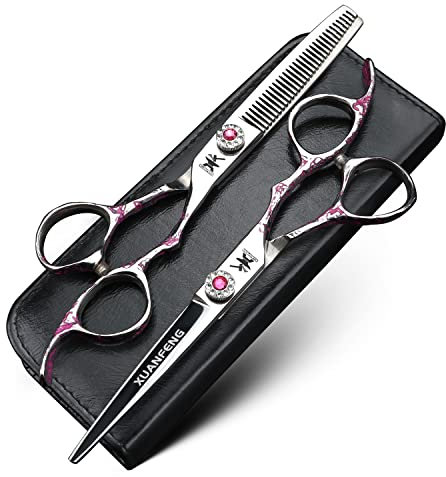 XUANFENG Lot de 2 paires de ciseaux à cheveux en acier 9cr18 avec poignée rose 6 pouces