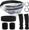 WanderGo 80er Jahre Kleidung Damen, 80er Jahre Accessoires Damen, 90 Jahre Outfit Damen mit Silberne Laser-Bauchtasche, Schwarz BeinwäRmer, ArmbäNder, Stirnband, Ohrringe für Party Fasching Karneval