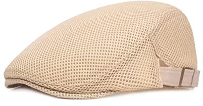 Flatcap Herren Sommer, Schiebermütze Flatcap Sommer Mesh Flache Kappe Newsboy Schirmmütze, Schirmmütze Herren Sommer Hut Kappe Flatcap Schiebermütze Einstellbar 55 cm - 60 cm (Beige)