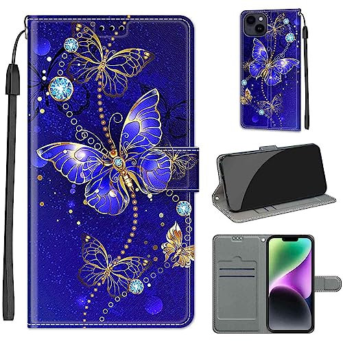 for iPhone 15 Plus Case, PU Leather Wallet Book Flip Folio Stand View Cover Pouch Compatible with iPhone 15 Plus Phone Case (Butterfly)