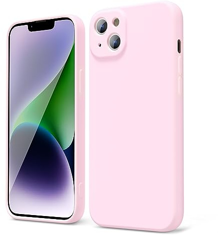 oakxco for iPhone 14 Plus Phone Case Liquid Silicone Grip, Cute Thin Slim Soft Rubber TPU Plain Smooth Gel Cover for Women Girl Aesthetic Design, Matte Solid Protective & Shockproof, Rose Light Pink