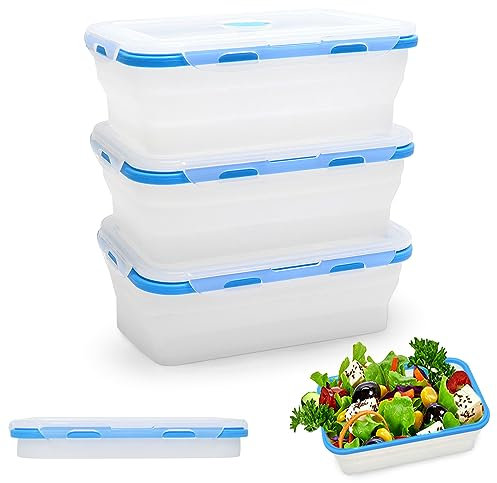 Alimat PluS Silicone Translucent Collapsible Food Storage Containers With Lids 3PCS, Collapsible Bowls with Lids, 1200ml Silicone freezer containers for Outdoor and Kitchen
