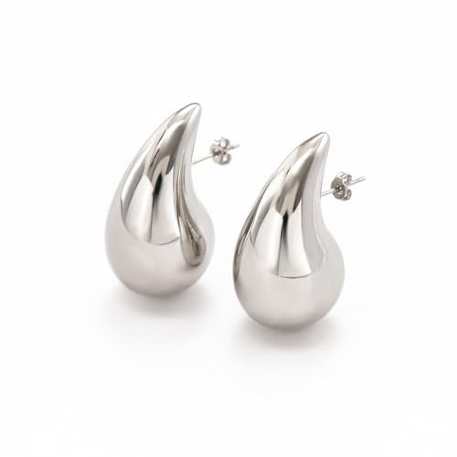 Julyls 18K Ohrringe Dupes, Waterdrop Goldene Ohrringe Damen, Dicke Creolen für Frauen, Hypoallergen Vergoldete Earrings, Chunky Earrings, Modeschmuck für Frauen und Mädchen, Sliver