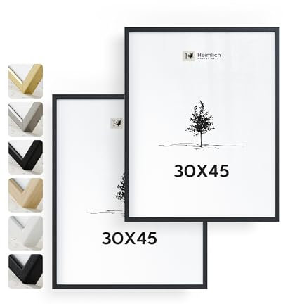 Heimlich® - Cadre photo - 30 x 45 cm, bois d'ayous, noir, lot de 2 - Petits cadres pour posters avec film plastique - Montage mural uniquement