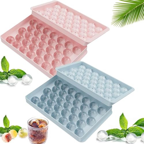 2 Pcs Round Ice Cube Tray Ice Ball Mould Easy Release Ice Trays with Removable Lid Ice Ball Maker 33 Ice Balls Molds for Freezer Ice for Tea Coffee and Drink (Blue+Pink)
