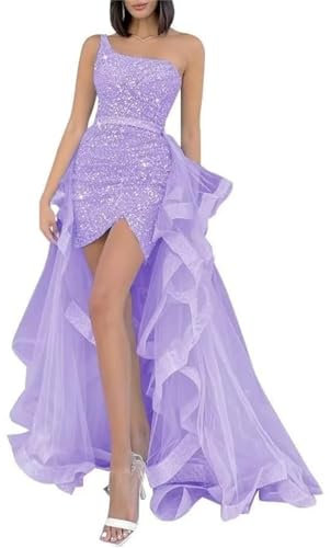 HPPEE WYX497 - Vestido de fiesta con lentejuelas para mujer, vestido corto ajustado con purpurina, sin mangas, formal, vestido de fiesta de noche WYX497, color lila UK24