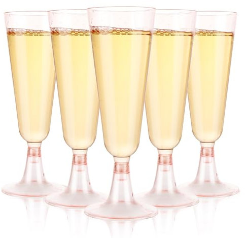 AKOLAFE 125Pack Plastic Champagne Flutes 160ML(5.6oz) Plastic Wine Glasses Reusable Prosecco Flutes Pink Plastic Champagne Glasses for Party, Wedding, Christmas and Daily Use