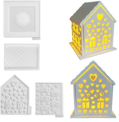 Stampi in silicone per case, stampi in silicone 3D per casa con cuore, portacandele, stampi in silicone per colata, stampi per colata di case, stampi in silicone per artigianato (G)