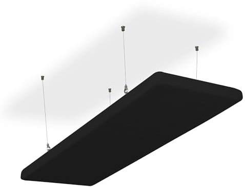 SILENT4® Schallabsorber Decke 114x33x5cm Akustikbild Akustikpaneele aus Akustikvlies, Seilmontage, messbar verbesserte Raumakustik durch Akustikplatten mit waschbarem Stoffbezug in Schwarz