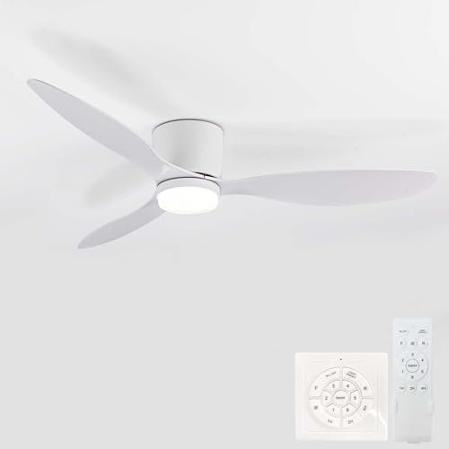 Dfiacn Groß Deckenventilator Mit Beleuchtung Wohnzimmer Leise Drei Farben Lampe Mit Ventilator Und Fernbedienung APP Reversibel Deckenventilator Mit Licht 6-Gang Erinnerung Timing Φ 132cm, Weiß