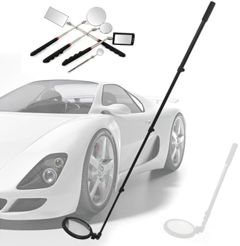 Fahrzeug-Inspektionsspiegel, 5-teiliger Teleskop-Inspektionsspiegel, Unterboden-Inspektionsspiegel mit LED-Beleuchtung, schwenkbarer, ausziehbarer Auto-Inspektionsspiegel für Sicherheitskontrollen u