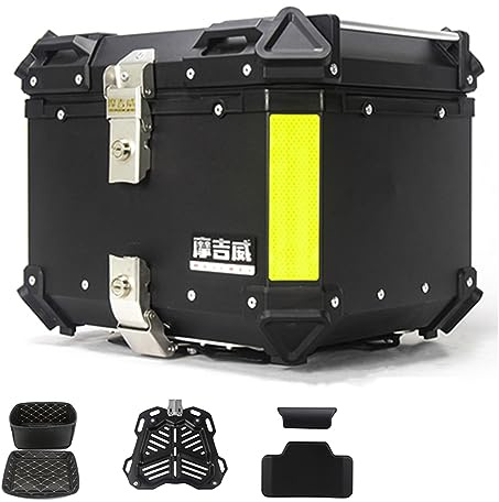 CcacHe Topcase Motorradkoffer Wasserdicht Top Case 36L 45L 55L 65L Universal Roller Koffer Aluminium Motorrad Heckbox Helmkoffer Aufbewahrungsbox Rollerkoffer Mit Sicherheitsschloss(Schwarz,55L)