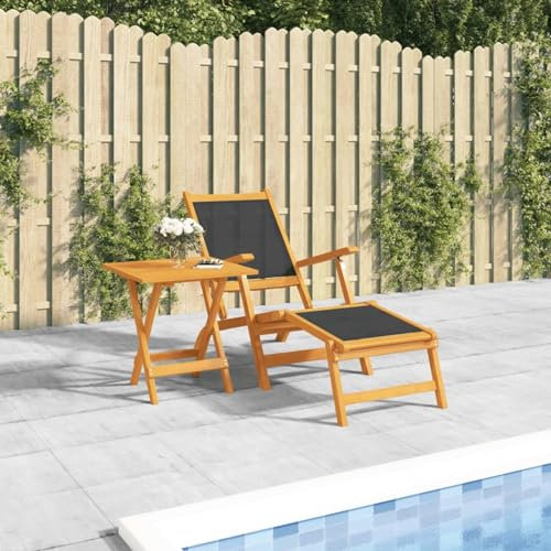 ShGaxin Garten-Liegestuhl mit Tisch, Gartensessel, Campingstuhl, Terassenstühle, Gartenmöbel, Balkon Stühle, Balkonstuhl, Hochlehner, Stühle Für Draußen, Massivholz Akazie und Textilene