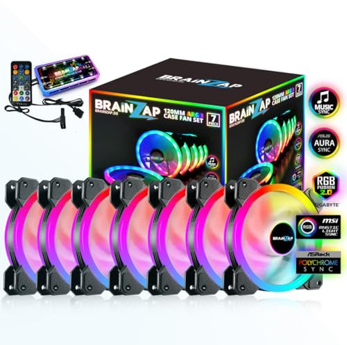 1-10x SET BRAINZAP 120mm LED A-RGB/RGB Silent Case Fan Set inkl. Controller Gehäuse Lüfter MSI Aura Asus Gigabyte Coolmoon (7x Lüfter + Controller)