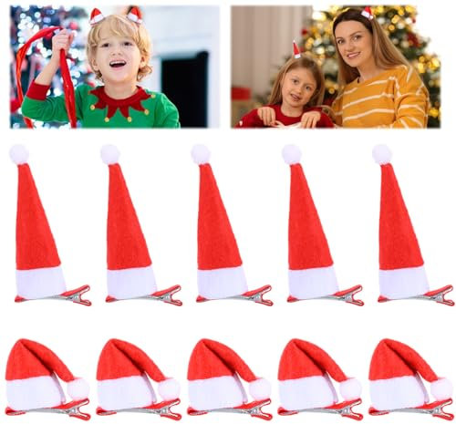 Yuanchu 10 Stück Mini Weihnachtsmütze Haarklammern,2 Stile Weihnachten Haarspangen Santa Hut Haarschmuck Rot Weihnachts Haarclips Weihnachten Dekoration für Mädchen Damen