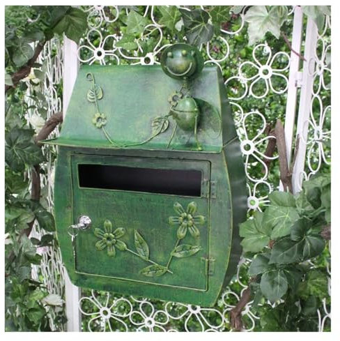 GSJNHY Eisen-Wandbriefkasten Idyllischer Retro-Briefkasten mit Schloss Wasserdichter Außenbriefkasten Jäten Schießen Requisiten Dekoration Ornamente(A)