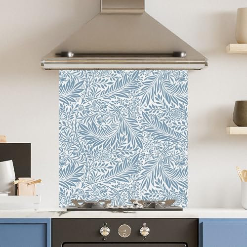 Toughened 6mm Glass Kitchen Splashback 70 x 75cm Blue Floral - Polished Edge Heat Resistant Back Splash for Cookers Hob