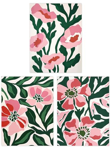 Wee Blue Coo Set of 3 Prints Pink Poppy Flowers Floral Retro Boho Living Room Poster Wall Art A4